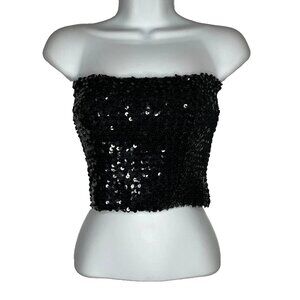True Vintage 70s Toppettes Tube Top Size M Black Sequin Glam Disco